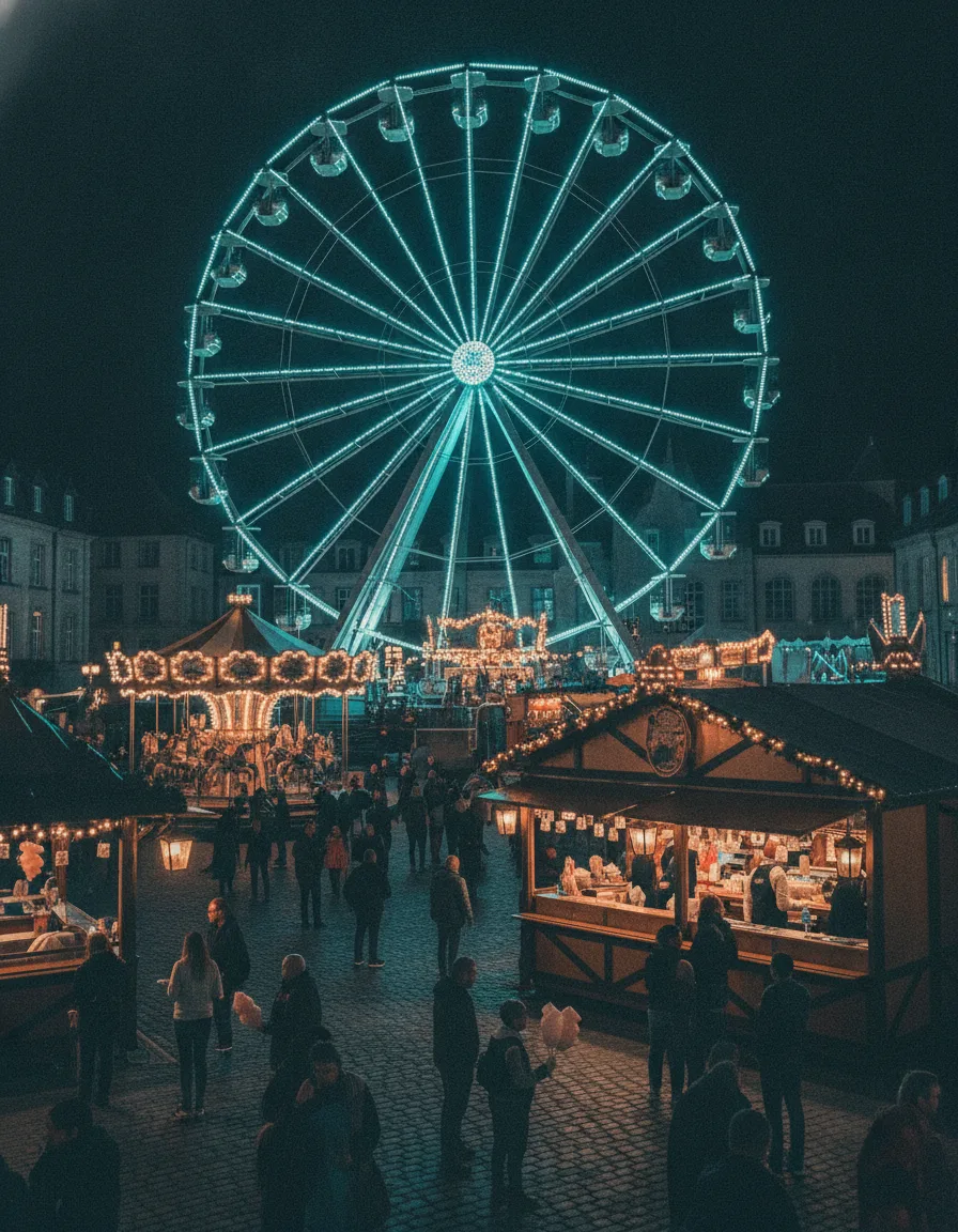 Foire avec grande roue et marché